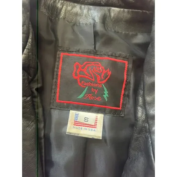 Vintage Leather jacketsnatched corset waste, airbrush Rose Sturgis 50th 1990